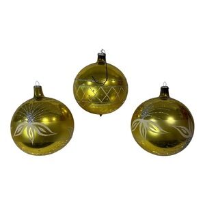 Vintage Mercury Glass 3" Gold Christmas Tree Ornament Poland Ball Bauble Glitter